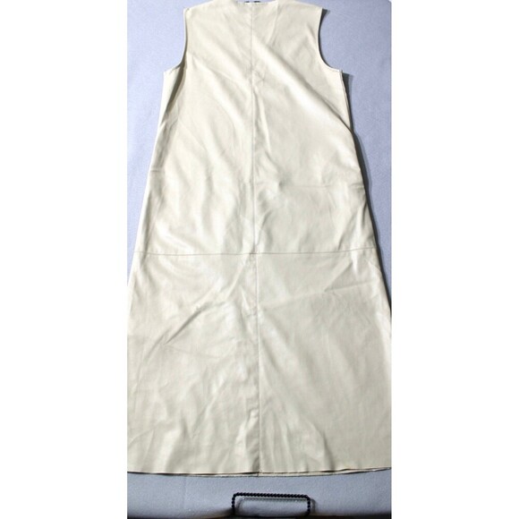 ZARA Ice Faux Leather Tunic Dress Cream Tan Midi Shift Dress Pockets Medium - Picture 4 of 9